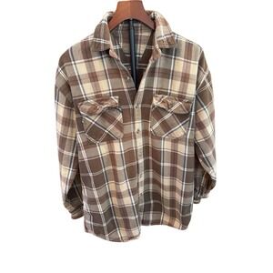 Vtg 80s Brown Plaid Flannel Shirt Long Sleeve Button Up Casual‎ Outdoor sz large